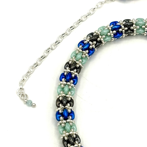 Hand Crafted Rope Style and Beaded Blue Agate Pendant Necklace - Picture 8 of 11
